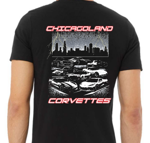 Chicagoland Corvettes unisex Bella T shirt Back design