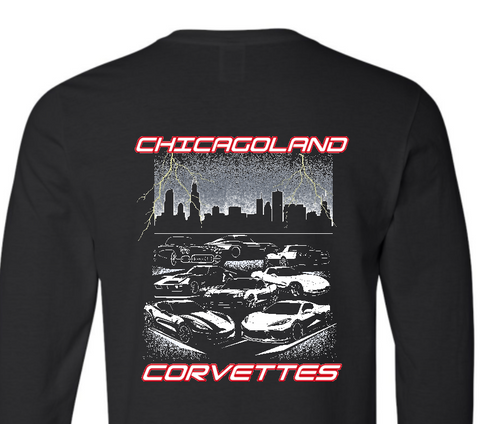 Chicagoland Corvettes unisex Gildan Long Sleeve T shirt Back design