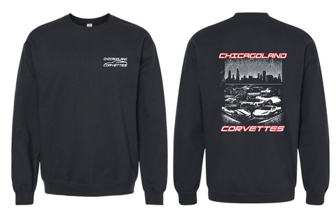 Chicagoland Corvettes unisex Gildan crewneck Sweatshirt Front and Back design