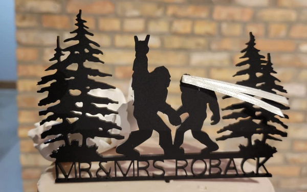 Custom Personalized Big Foot Silhouette Wedding Cake Topper