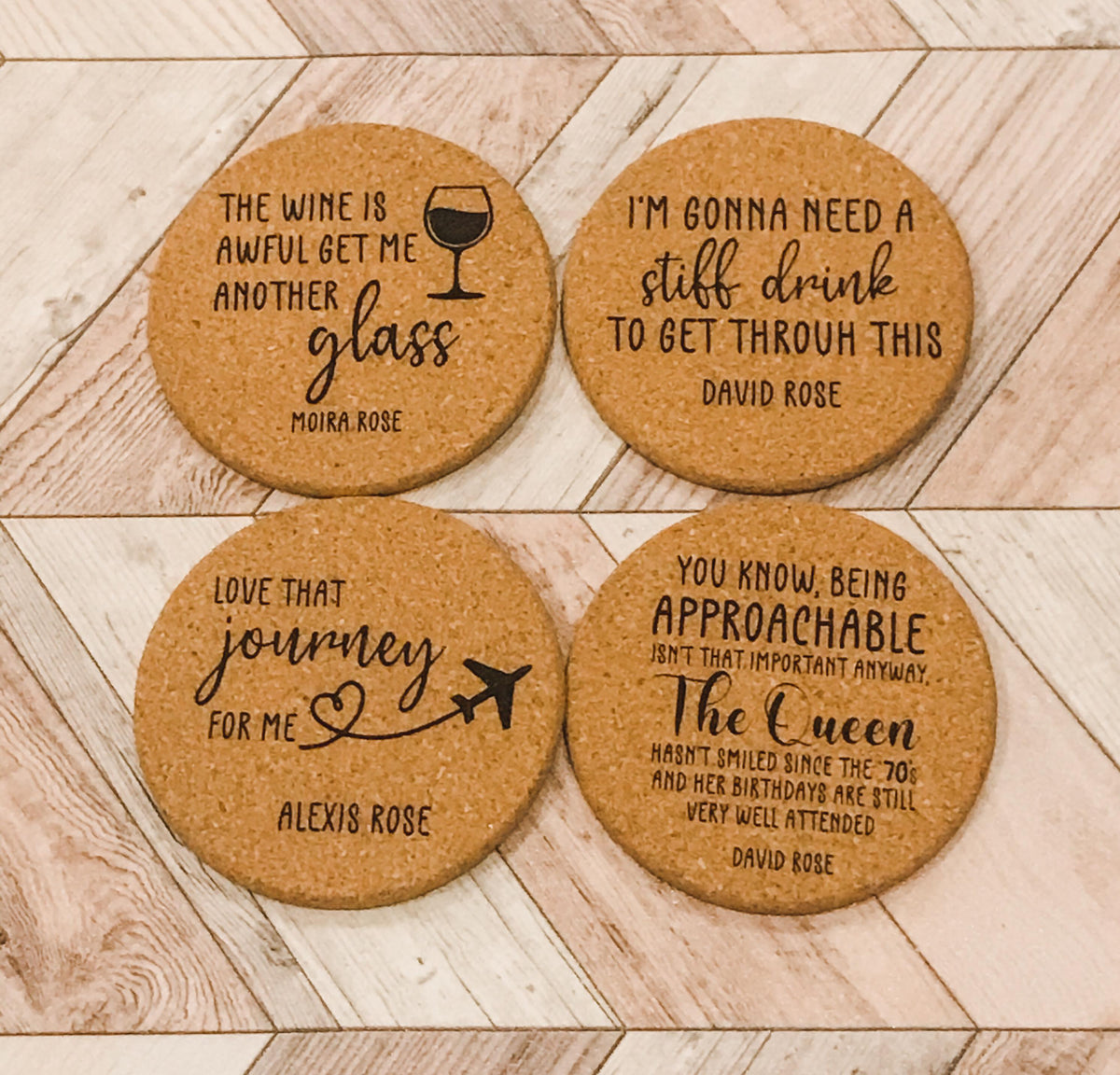Schitts Creek Cork Coasters Choose from 12 Sayings – Sugar Locks, image size:1200x1152