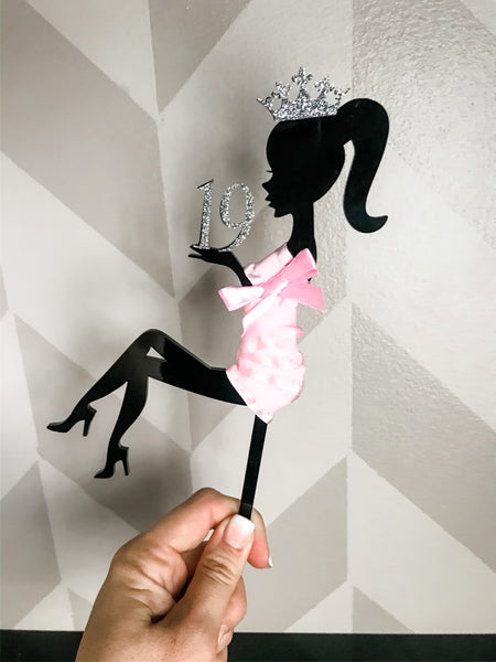 Sitting Girl with crown Acrylic Personalized Cake Topper