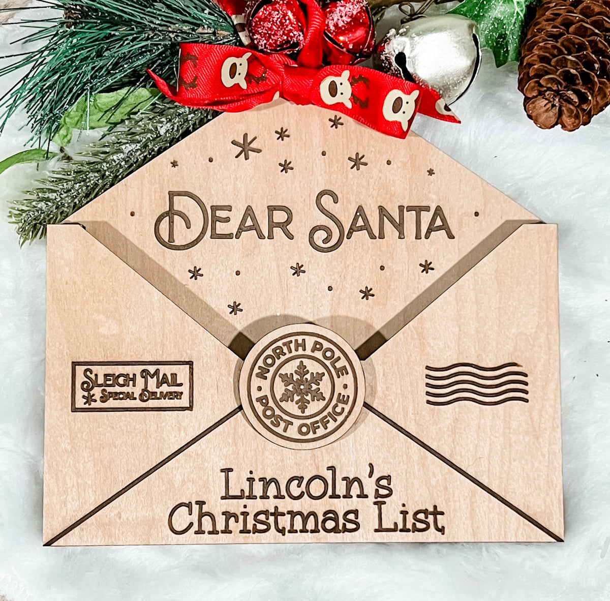 Personalized Wood Santa Letter Holder Ornament Sugar Locks