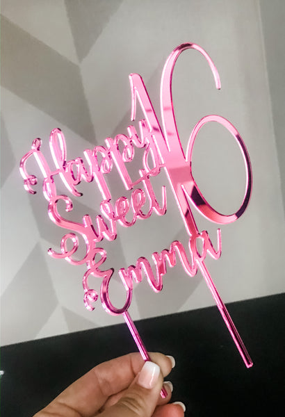 Sweet 16 Mirrored Acrylic Personalized Cake Topper
