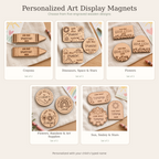 Personalized wooden art display magnet sets in five design options