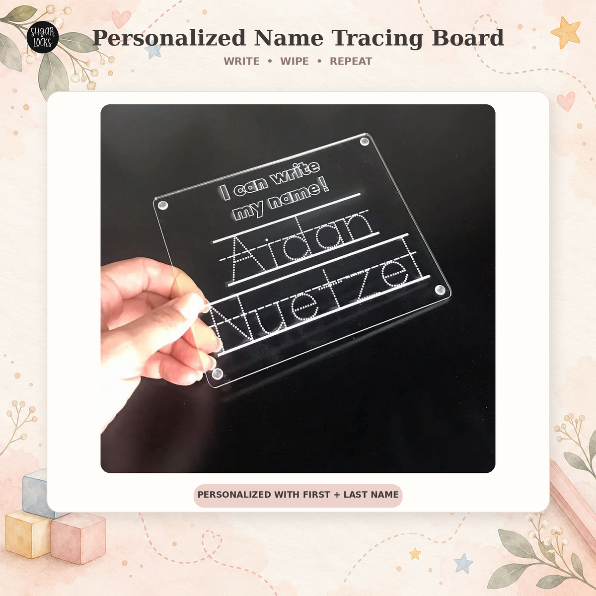 Personalized Name Tracing Board-Reusable Acrylic Handwriting Practice