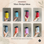 Custom engraved kids water bottle examples featuring animals, sports, hearts, flowers and mermaids