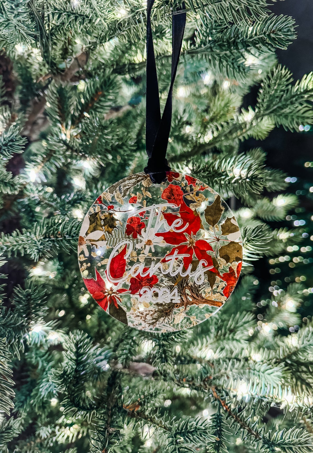 Christmas floral personalized acrylic ornament