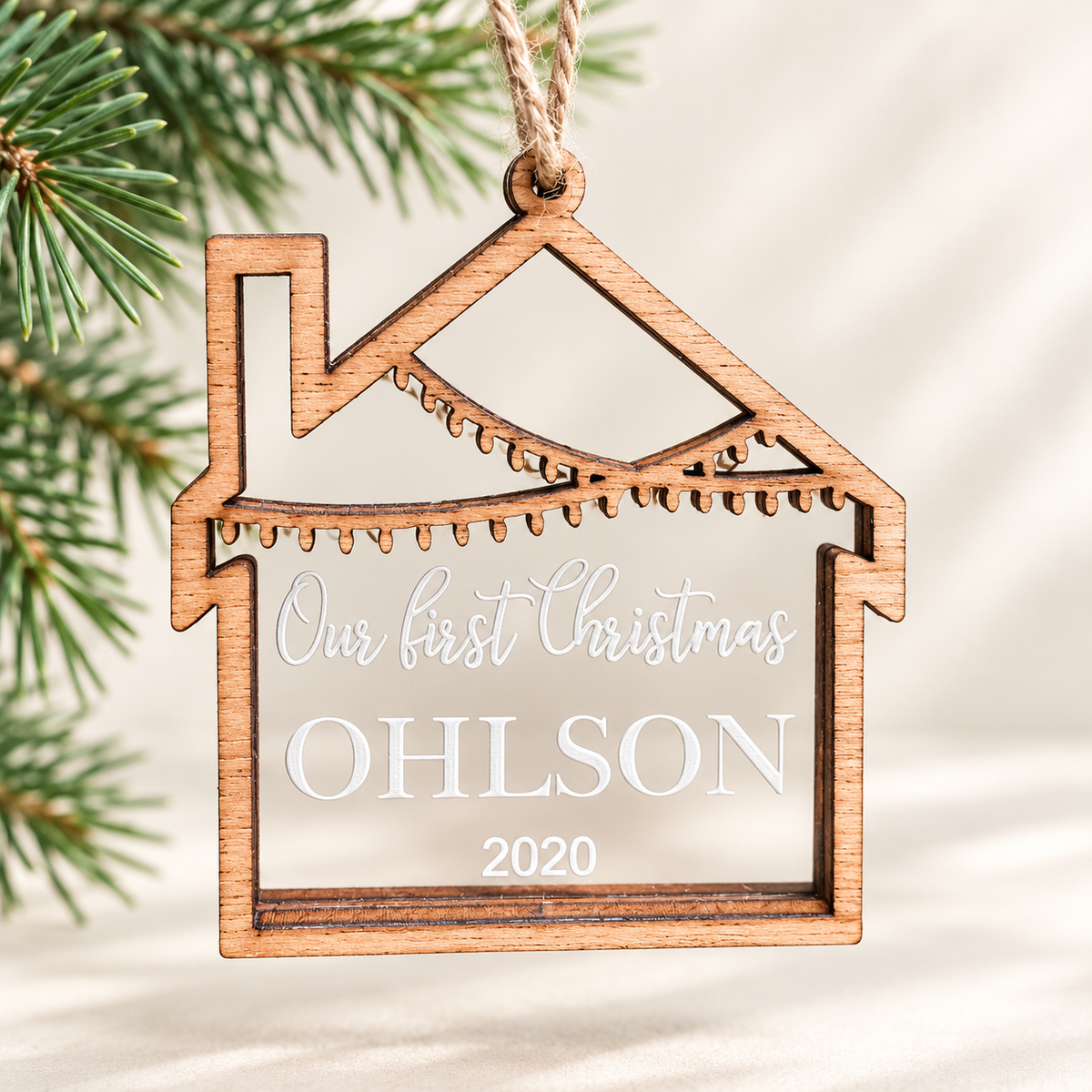 Personalized First Christmas House Ornament | Wood or Acrylic