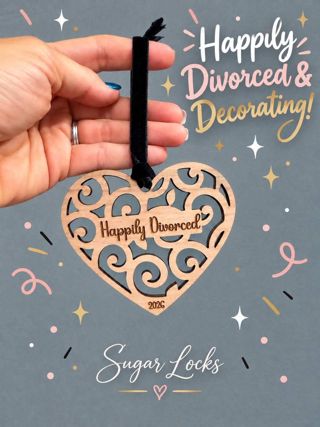 Happily Divorced Personalized Wood Ornament – Custom Year