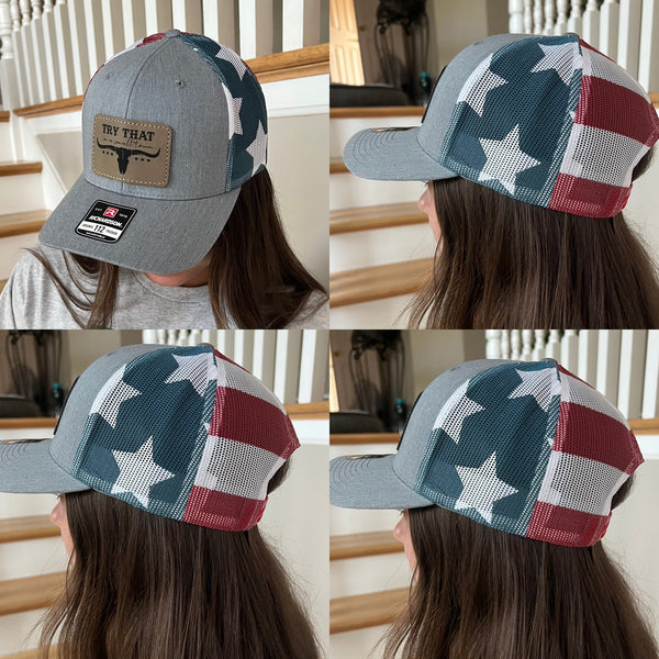 Design your own hat with a custom saying or logo on a leather patch