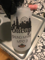 School Logo glass beer can with bamboo lid and glass straw