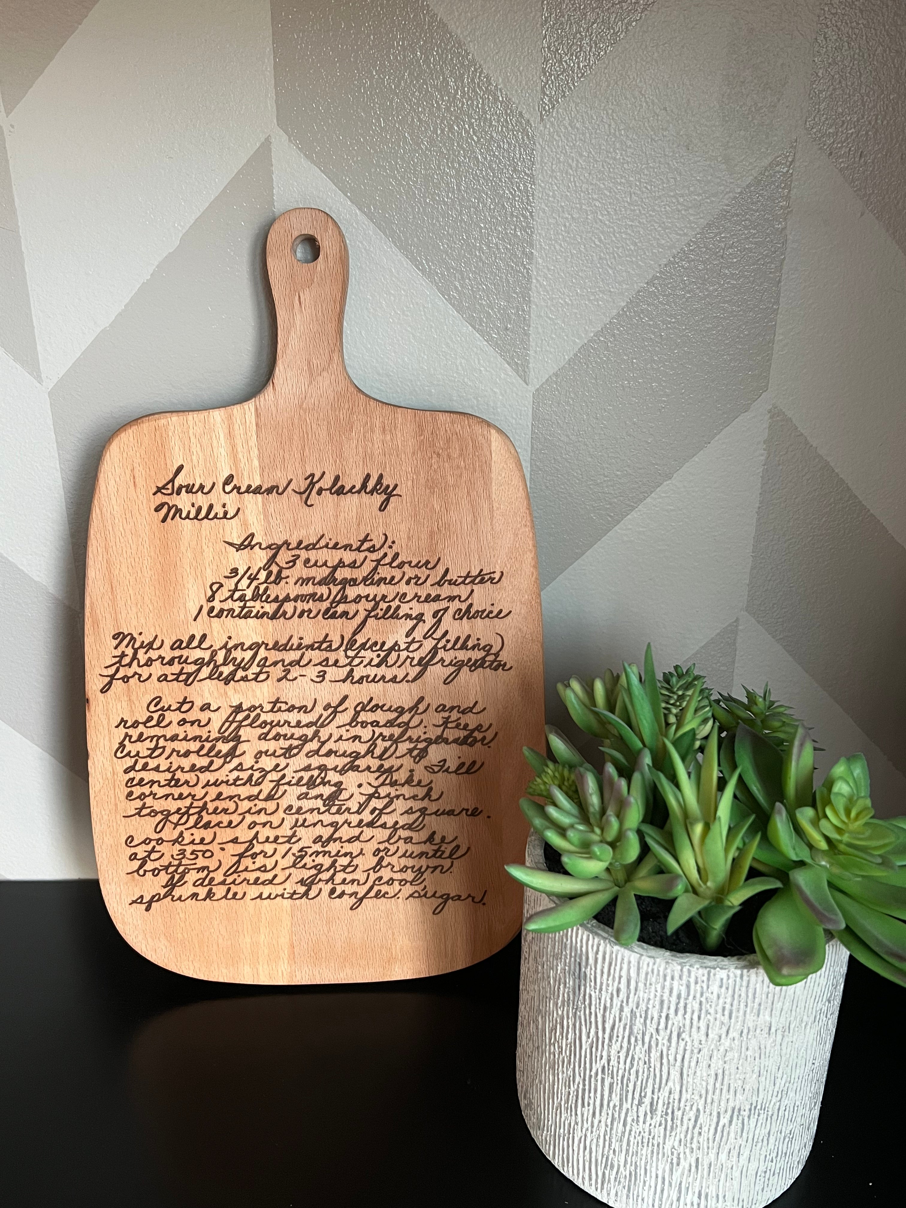 Custom handwritten personalized engraved long 2 sided recipe card board