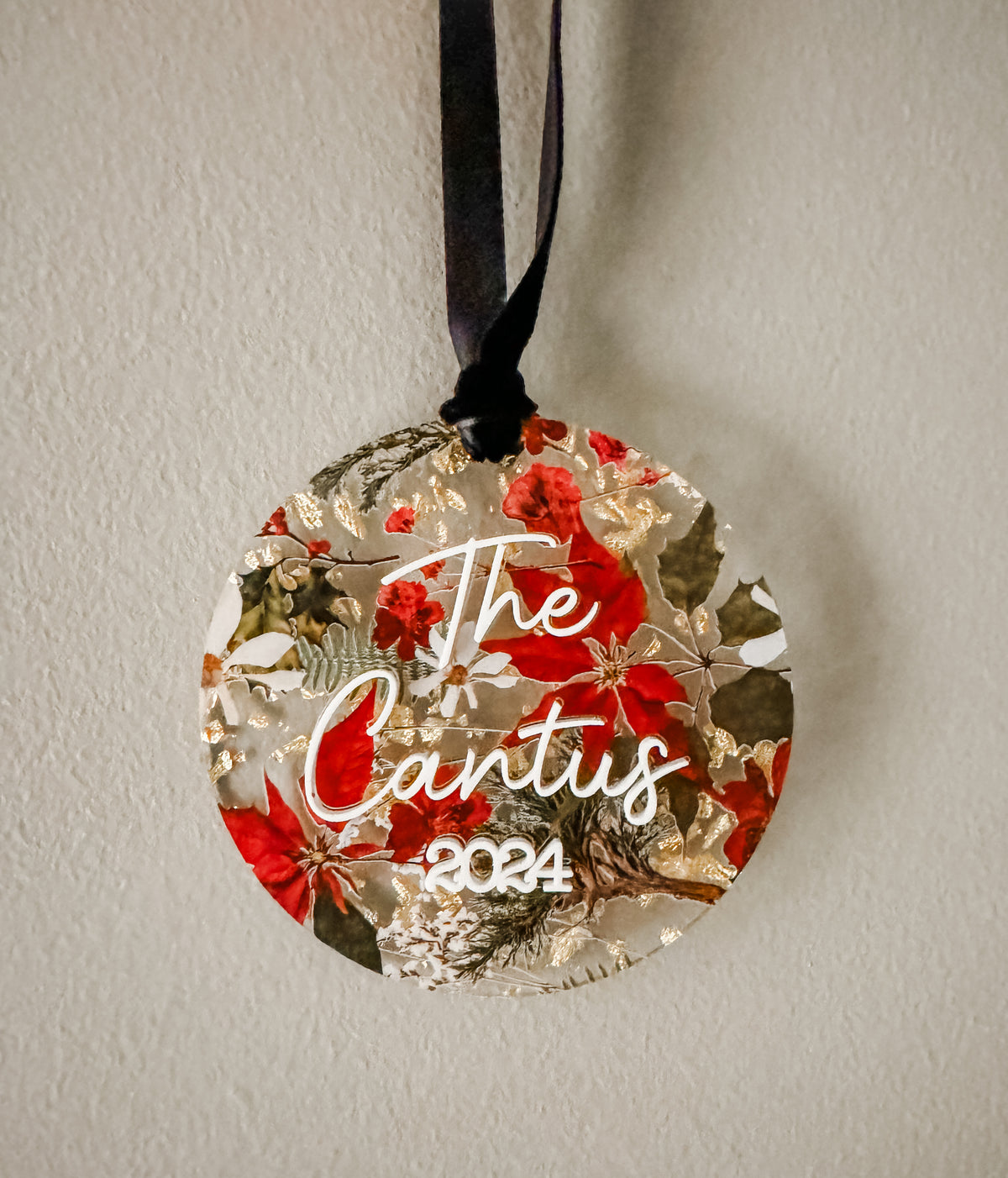 Christmas floral personalized acrylic ornament