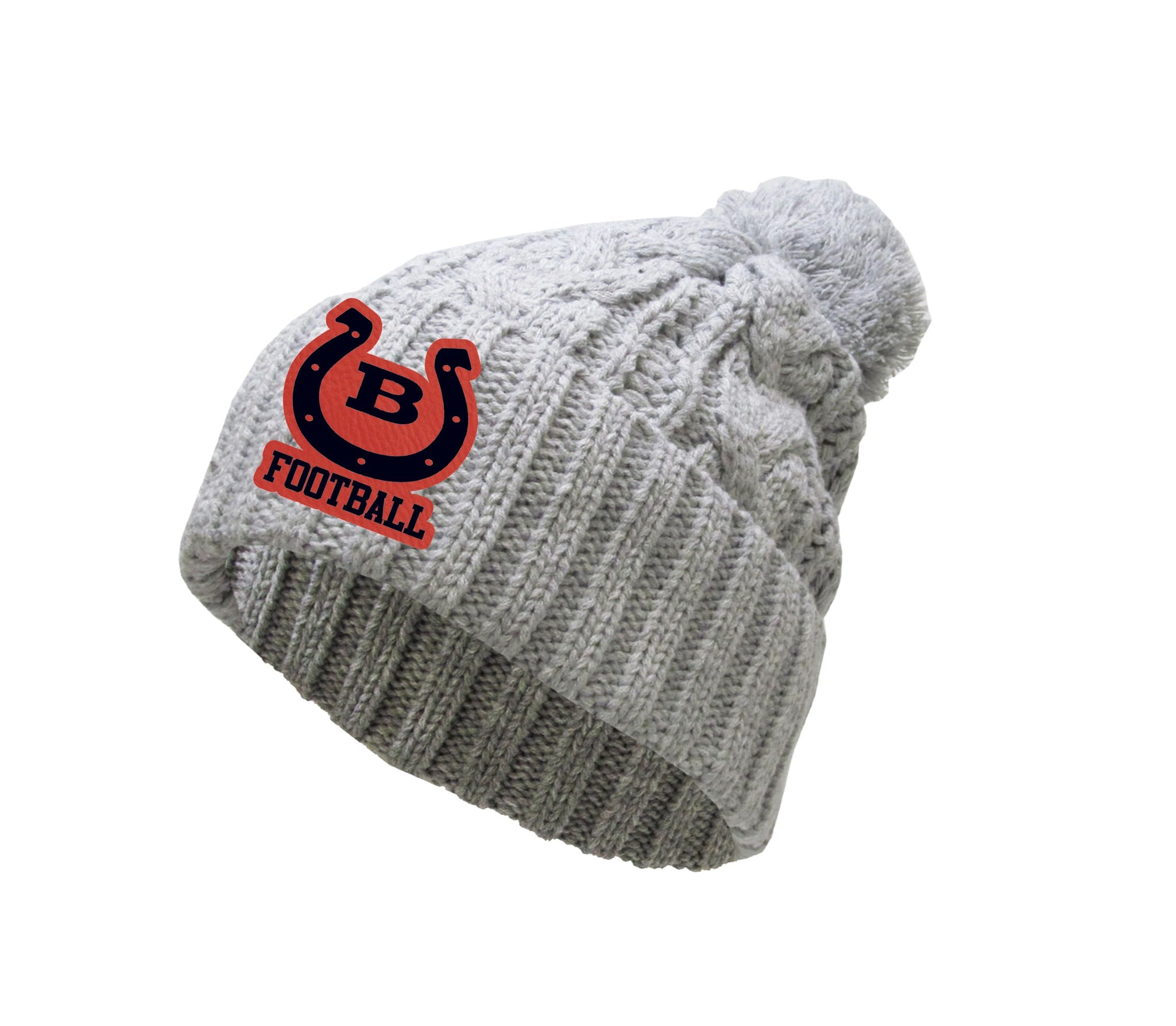 Barrington Bronco Gray Logo Football Pom Knit Hat