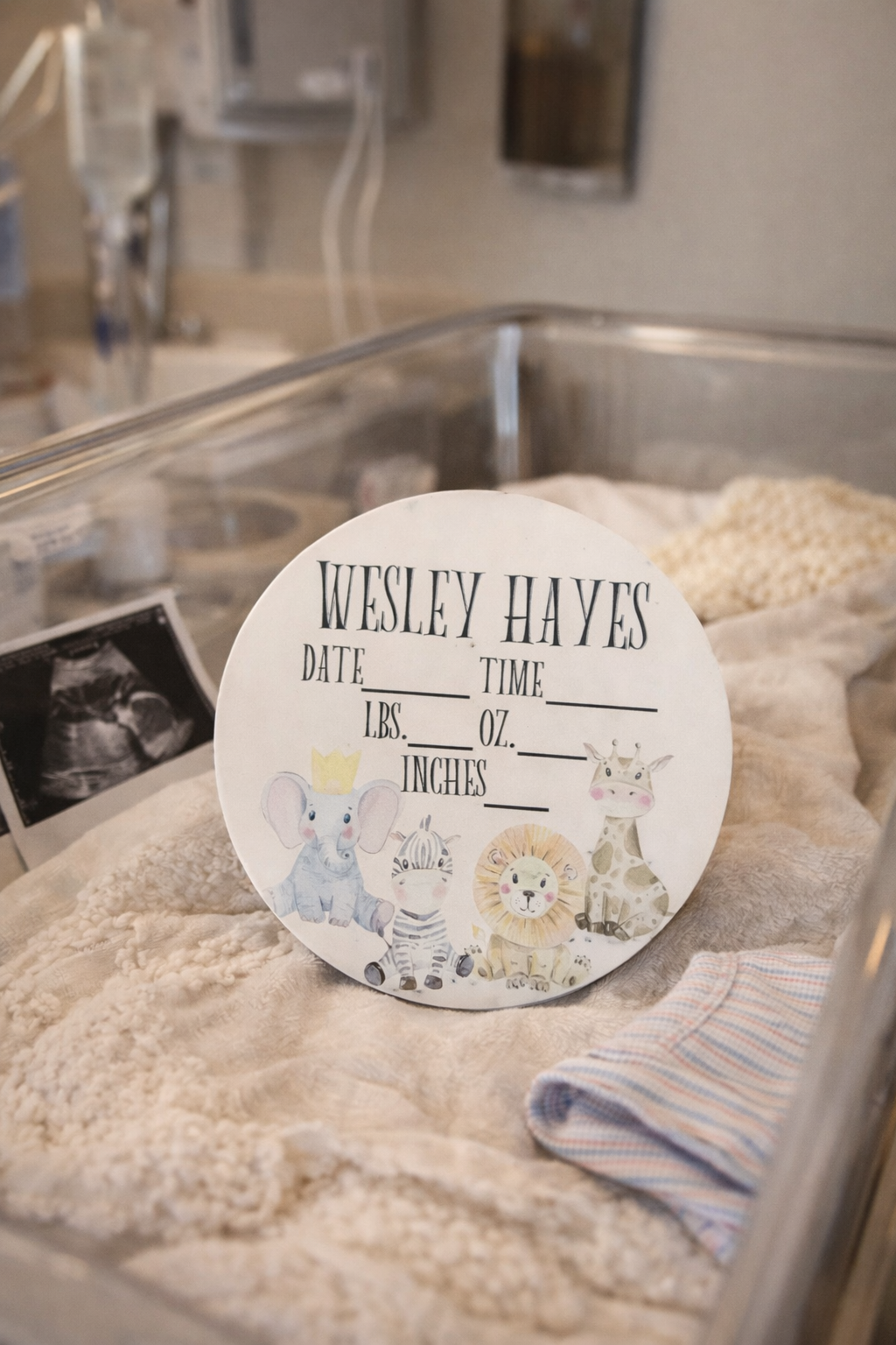 Personalized Baby Birth Announcement Sign | Baby Animals Birth Stats Round | Custom Newborn Name & Stats Photo Prop | Nursery Keepsake Gift