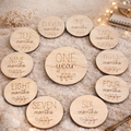 Baby Monthly Milestone Wood Rounds (1–12 Months) | Wooden Baby Milestone Markers | Baby First Year Photo Props | Newborn Keepsake Gift