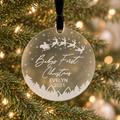 Personalized frosted acrylic Baby’s First Christmas ornament with black velvet ribbon