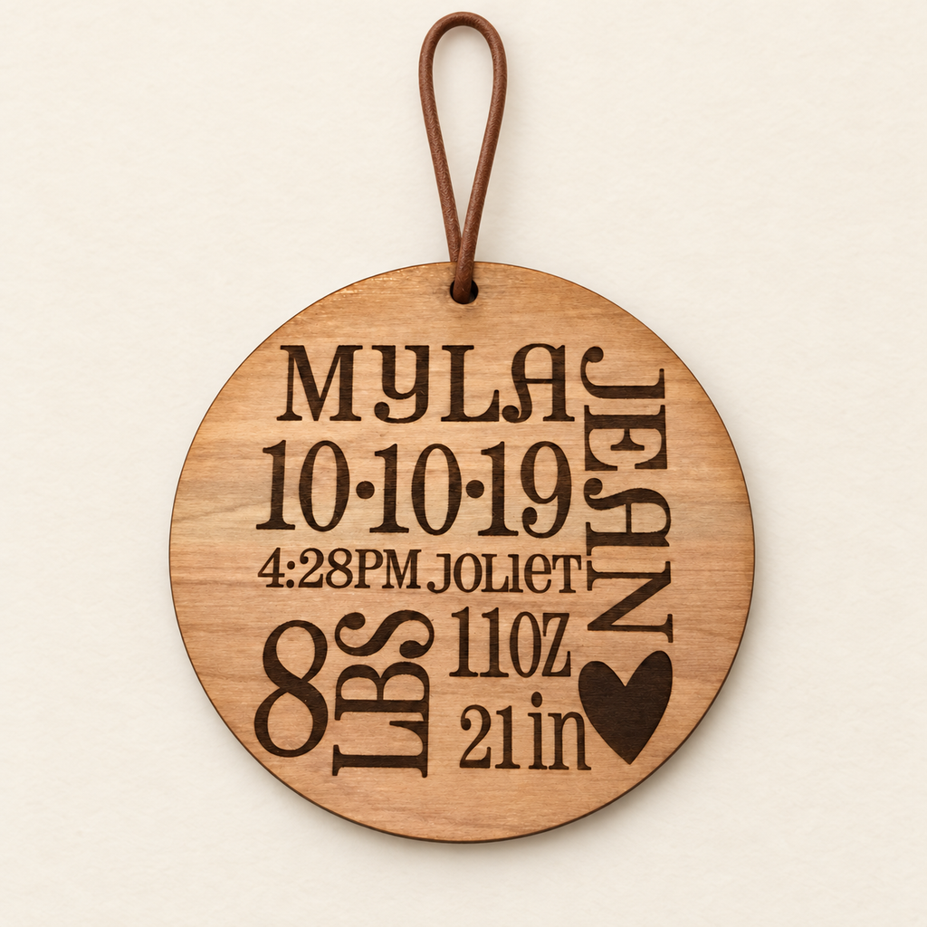 Personalized Baby Birth Stats Wood Ornament