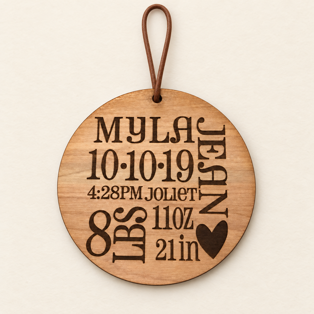 Personalized Baby Birth Stats Wood Ornament