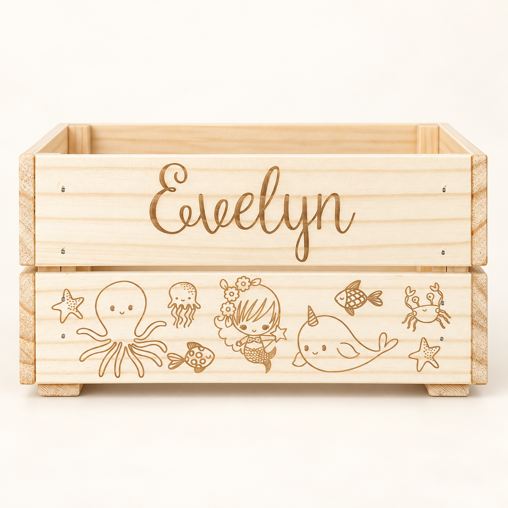 Ocean Theme Personalized Baby Crate | Custom Wooden Baby Shower Gift Box | Under the Sea Nursery Storage | Baby Keepsake Crate
