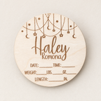 Personalized wooden fill-in baby birth-stats round