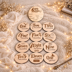 Complete 13-piece wizard-themed wooden baby milestone round set
