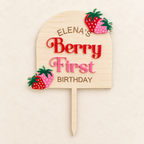 Personalized Berry First Birthday Cake Topper | Wood & Acrylic