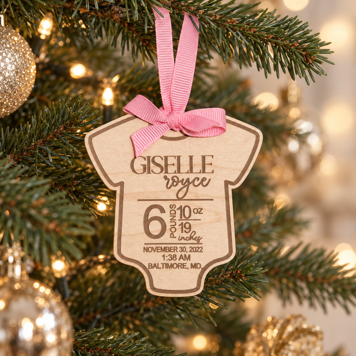Personalized Baby Birth Stats Wood Ornament
