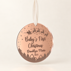 Rose gold Baby’s First Christmas ornament personalized with baby name and year