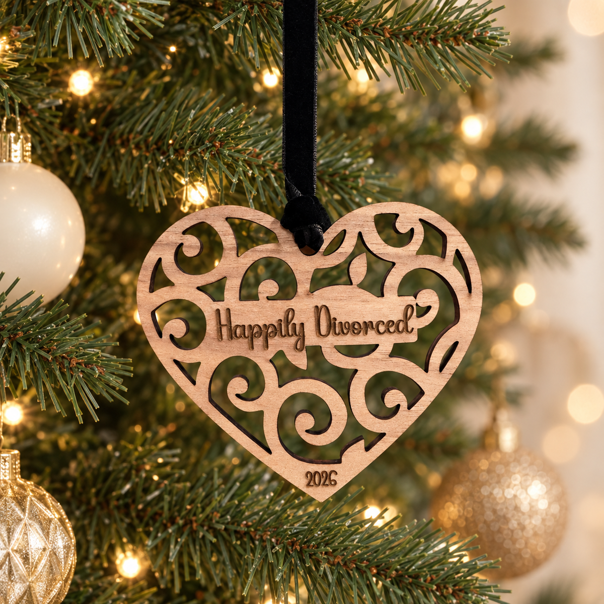 Happily Divorced Personalized Wood Ornament – Custom Year