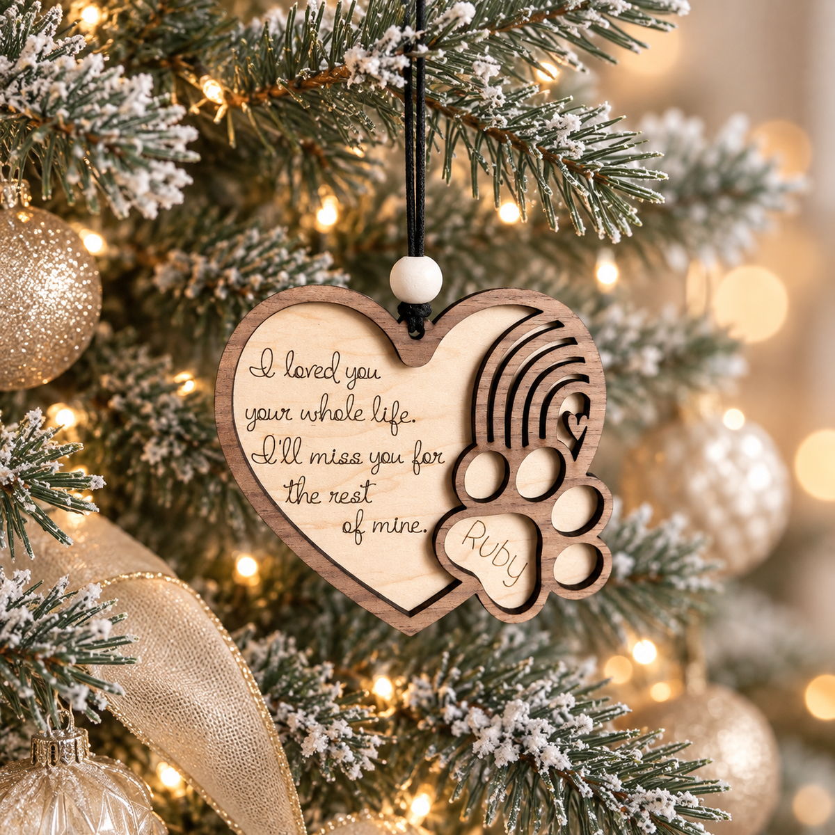Personalized Heart Pet Memorial Wood Ornament