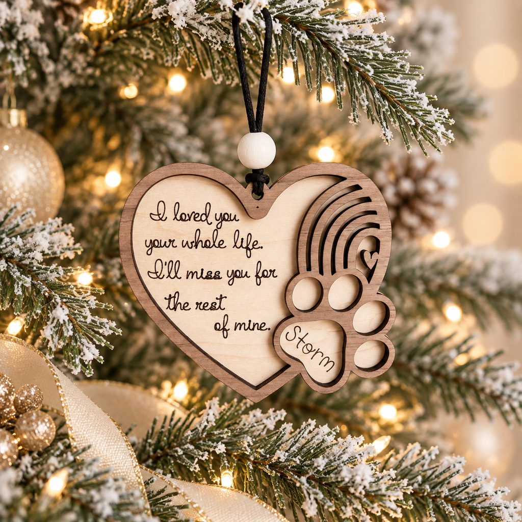 Personalized Heart Pet Memorial Wood Ornament