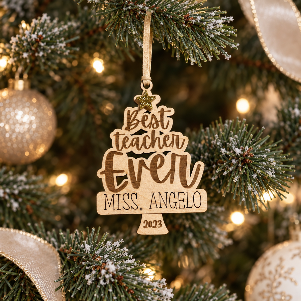 Best Teacher Ever Personalized Wood Ornament