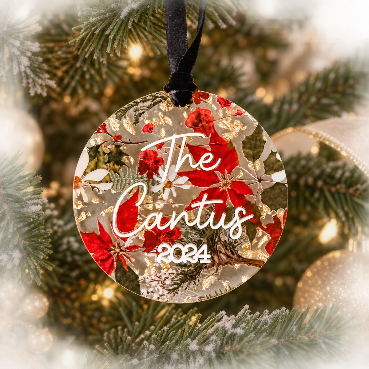 Christmas floral personalized acrylic ornament