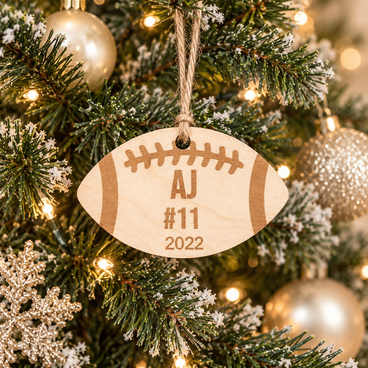 Football Personalized Name and Jersey Number Wood Christmas Ornament