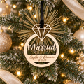 Personalized Married Wedding Ring Christmas Wood Ornament
