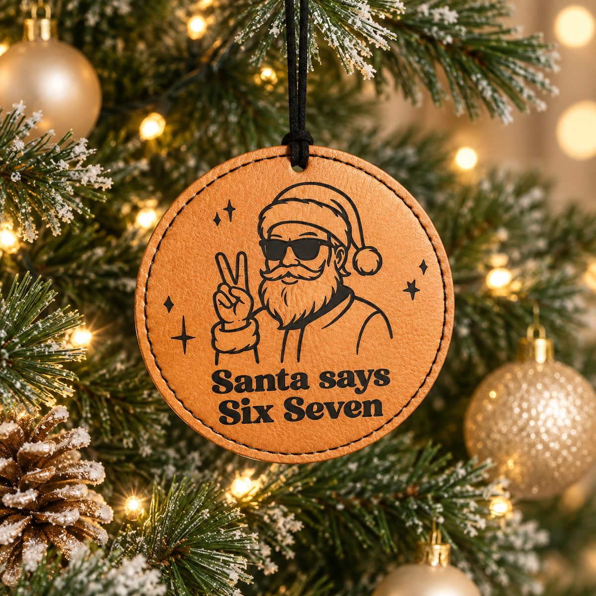 Santa Says Six Seven Funny Leather 6/7 ornament
