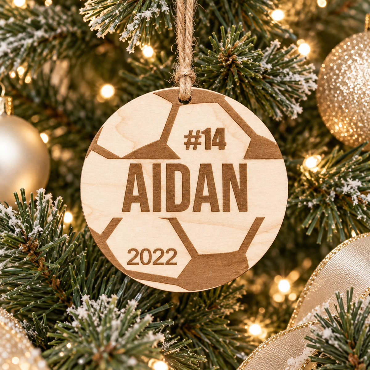 Soccer ball personalized wood Christmas Ornament