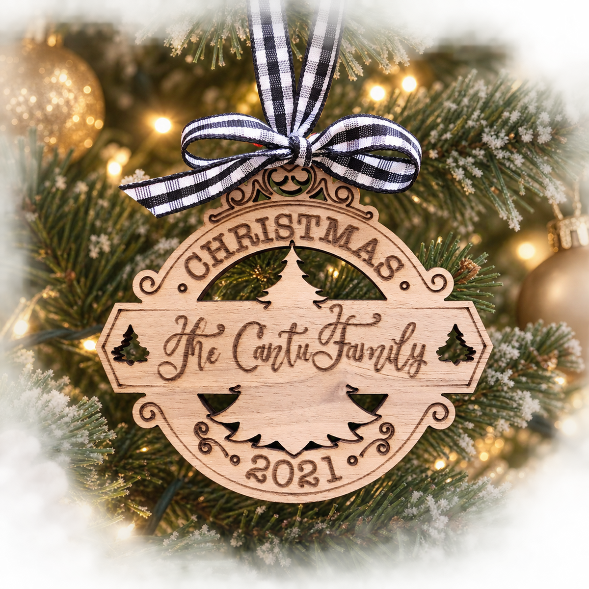 Family Name Christmas Tree Ornament Custom Engraved Personalized Ornament