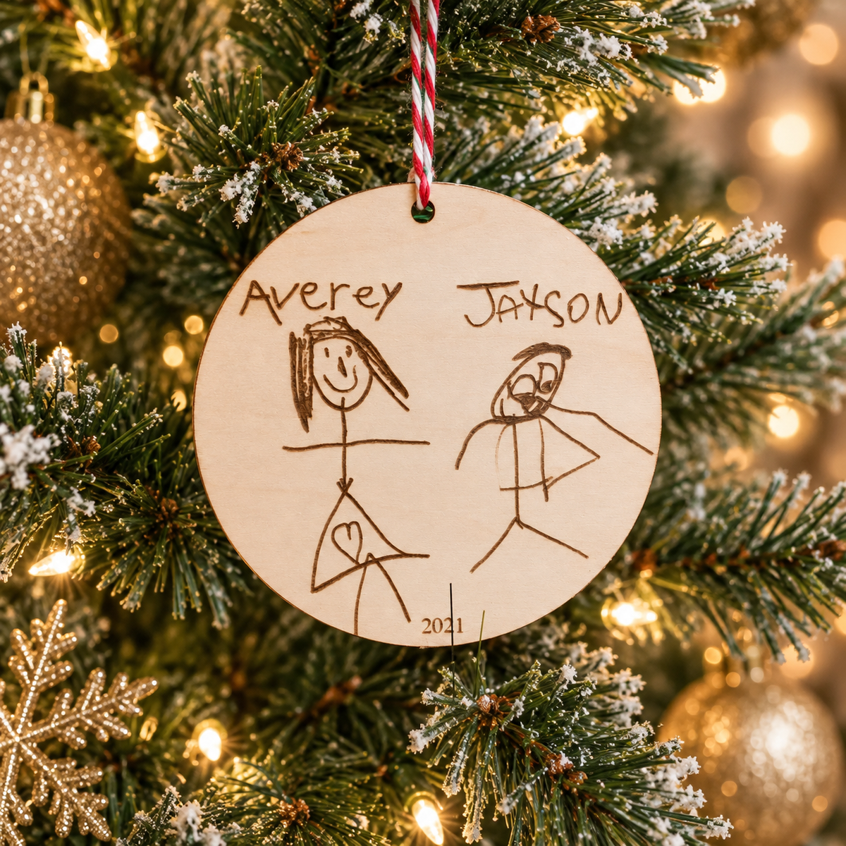 Hand Drawn Kid Personalized Family Christmas Circle Ornament