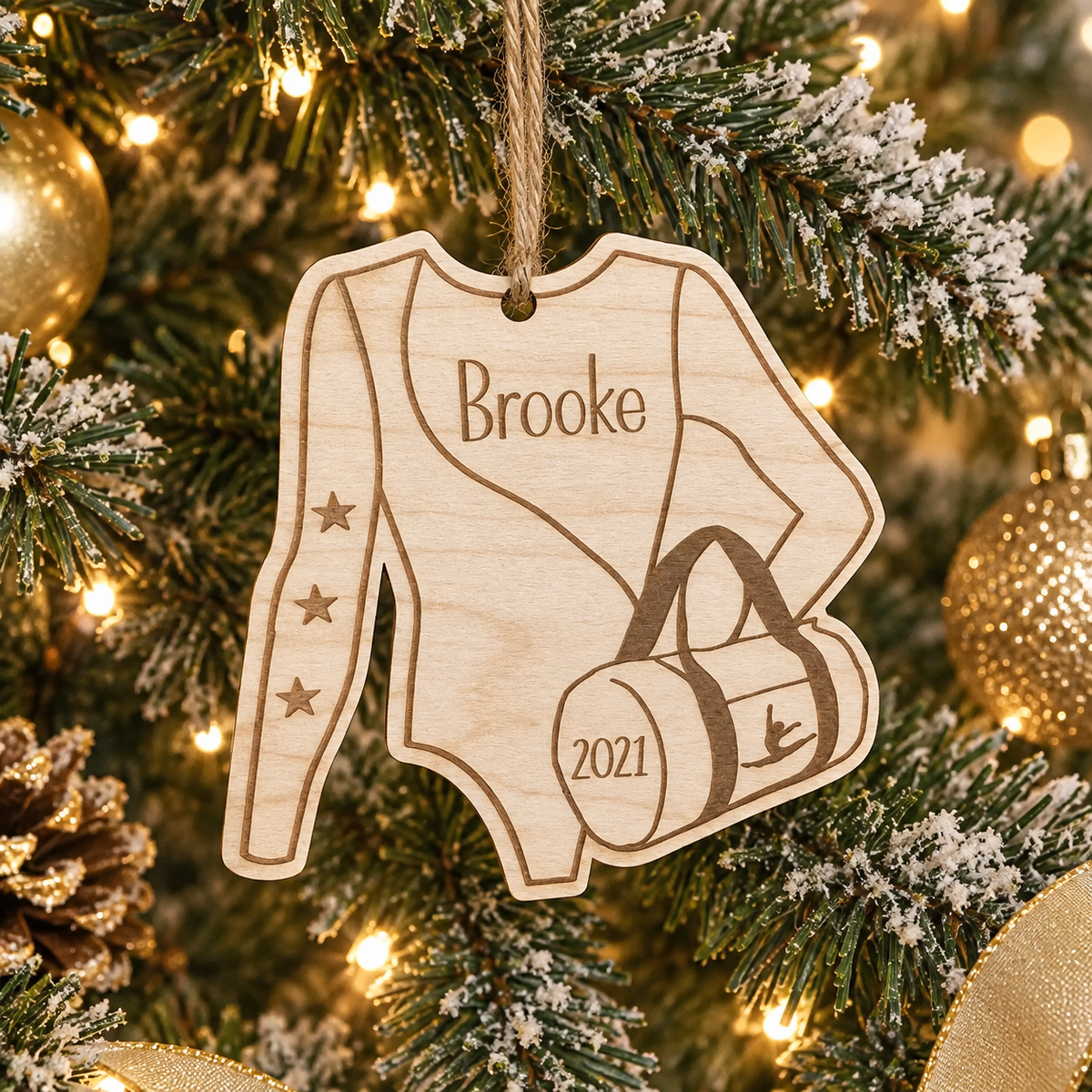 Gymnast Girl leotard custom personalized wood christmas ornament