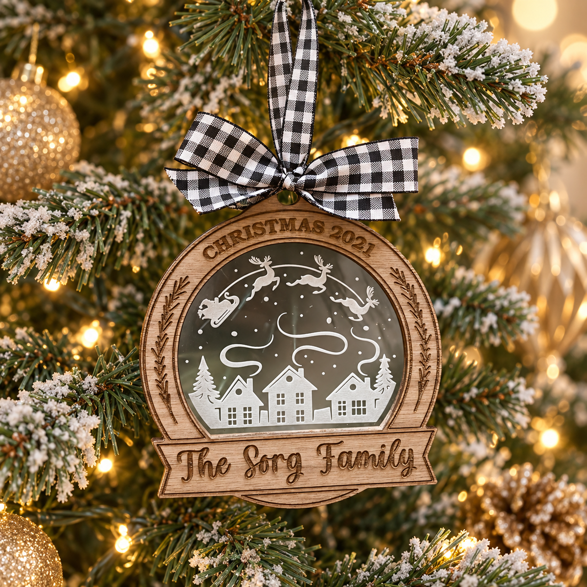 Santa is coming to town Family Personalized layered Christmas Ornament