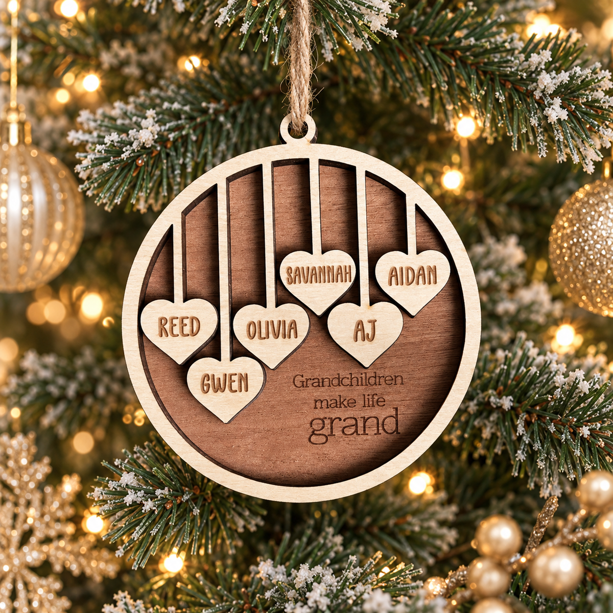 Grandchildren Make Life Grand Personalized Wood Christmas layered Ornament
