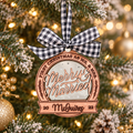 Personalized First Christmas as Mr. and Mrs. layered ornament hanging on a Christmas tree