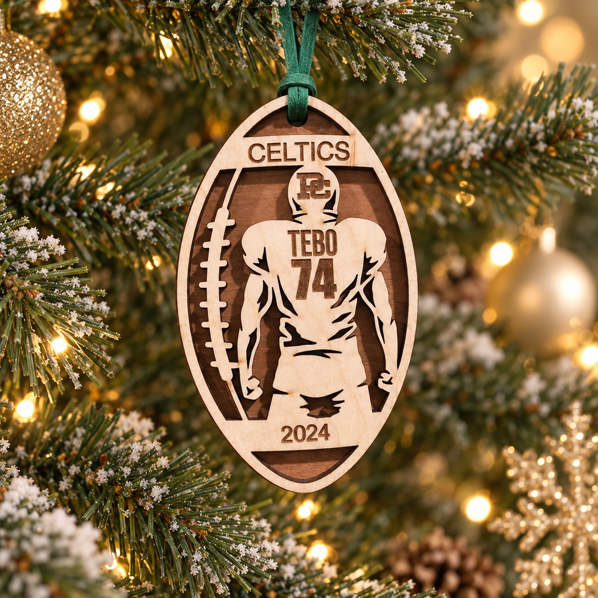 Personalized 2-Layer Wood Football Ornament