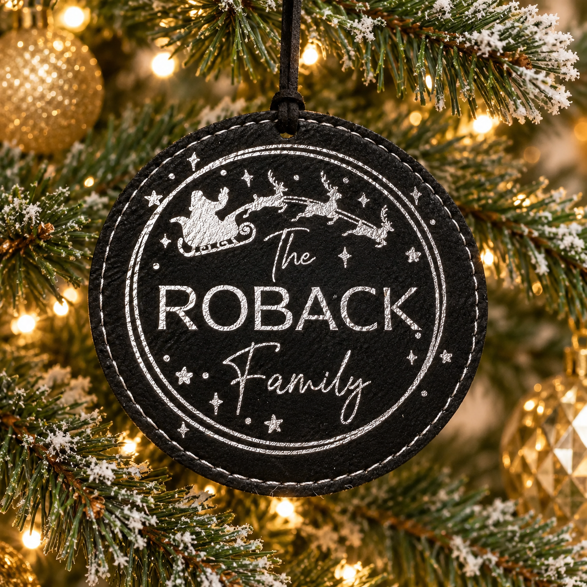 Personalized Family Name leatherette engraved ornaments