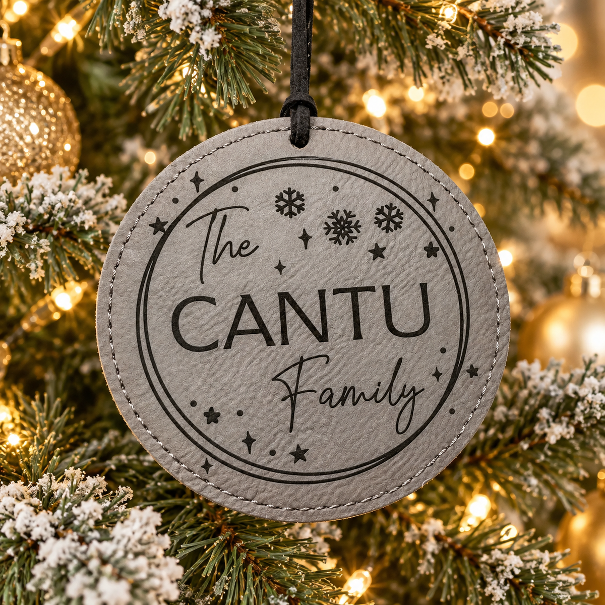 Personalized Family Name leatherette engraved ornaments