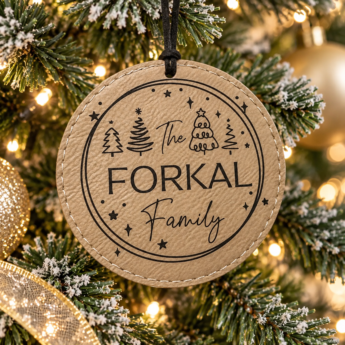 Personalized Family Name leatherette engraved ornaments
