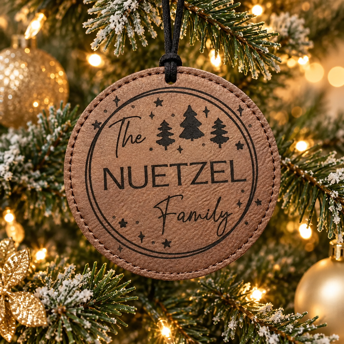 Personalized Family Name leatherette engraved ornaments